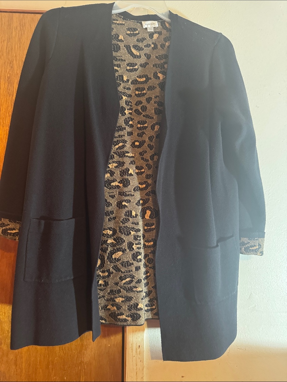 Avenue Black Open-Front Jacket with Leopard-Print Lining